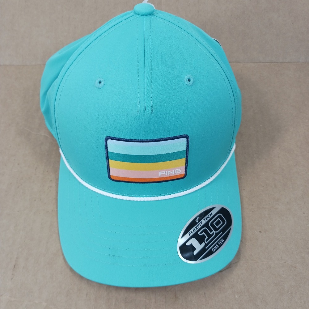 Ping Golf Hat Aqua Teal Flexfit 110 Snapback Rope Cap Retro Stripe Patch NEW
